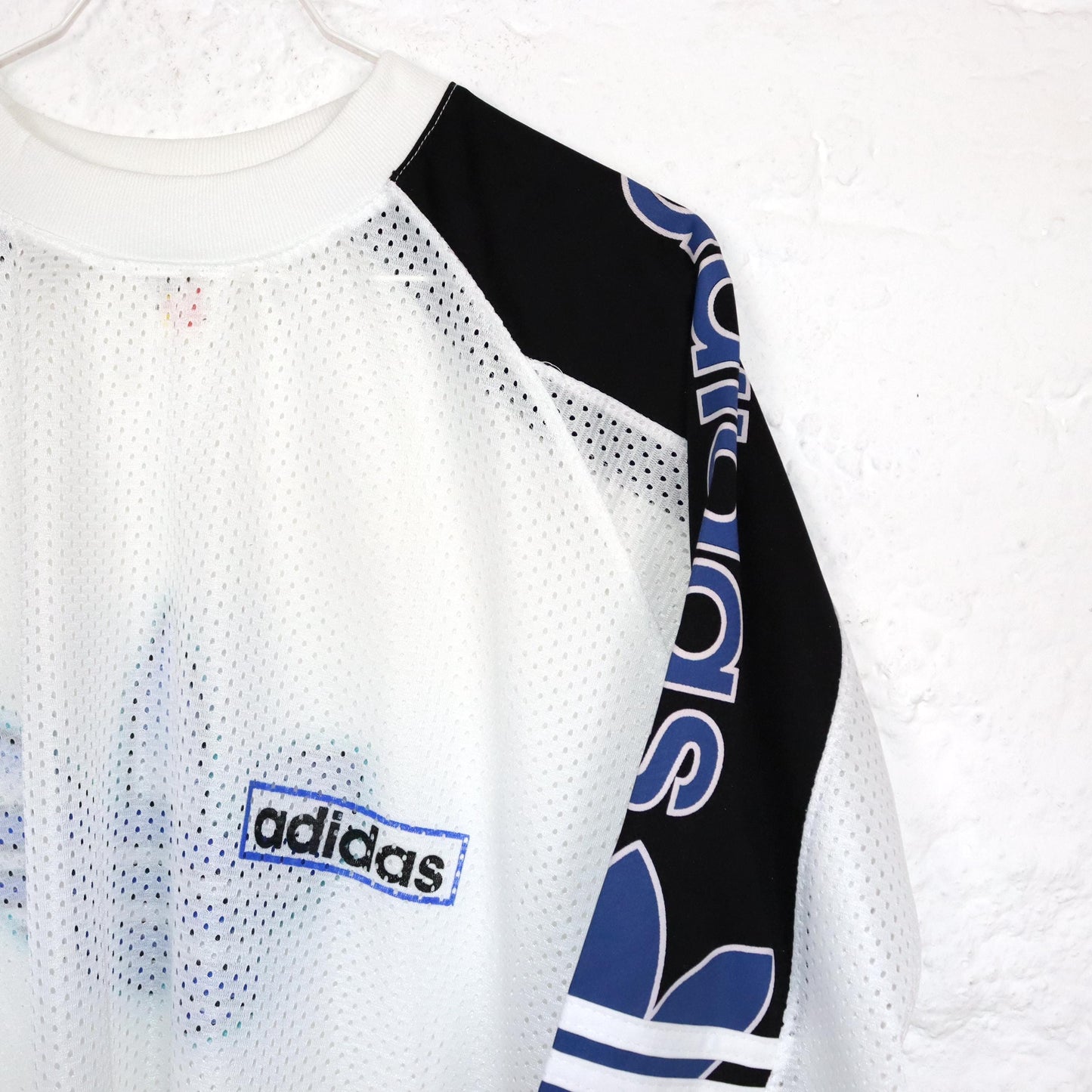 Vintage 80s 90s ADIDAS jersey mesh T-shirt short sleeve white blue D9 XL