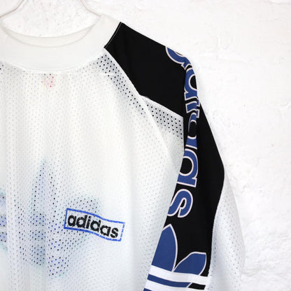 Vintage 80s 90s ADIDAS jersey mesh T-shirt short sleeve white blue D9 XL
