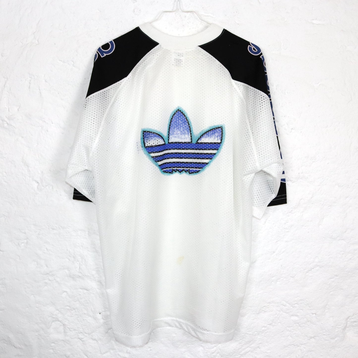 Vintage 80s 90s ADIDAS jersey mesh T-shirt short sleeve white blue D9 XL