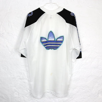 Vintage 80s 90s ADIDAS jersey mesh T-shirt short sleeve white blue D9 XL