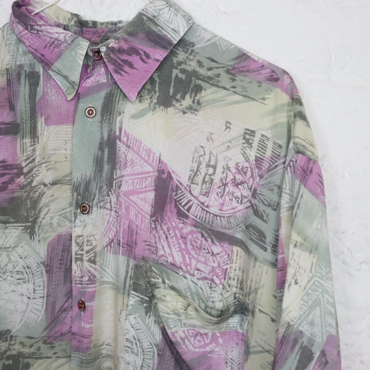 Vintage 80s 90s CASH MC CALL shirt short sleeve crazy pattern pink pastel L