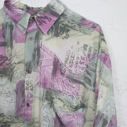 Vintage 80s 90s CASH MC CALL shirt short sleeve crazy pattern pink pastel L