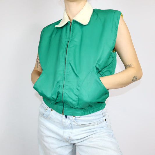 Vintage 80s 90s LES CAMBRUSIERS vest lightly lined yellow green collar S 38