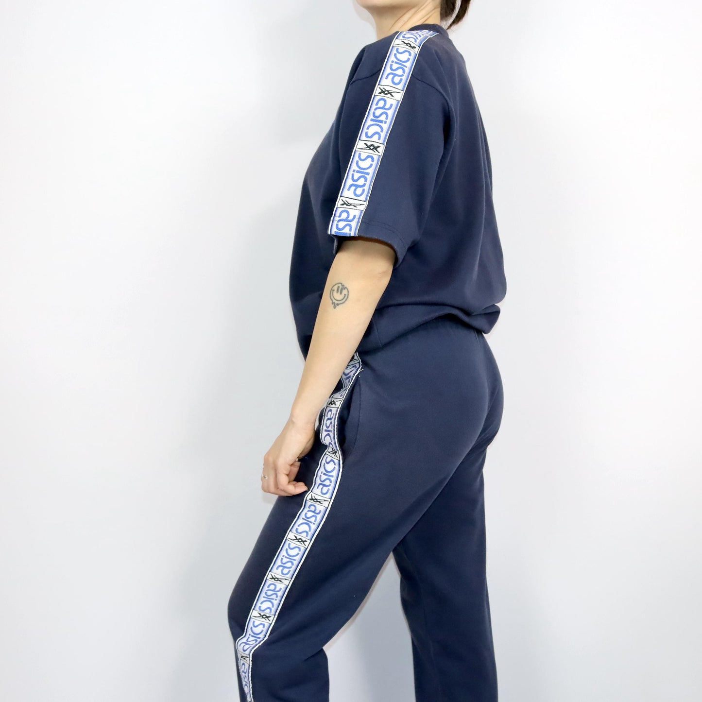 Vintage 80s 90s ASICS tracksuit T-shirt jogging pants dark blue L