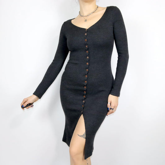 Vintage 80s 90s Y2k MAX DINE wool dress cardigan maxi dress dark grey S