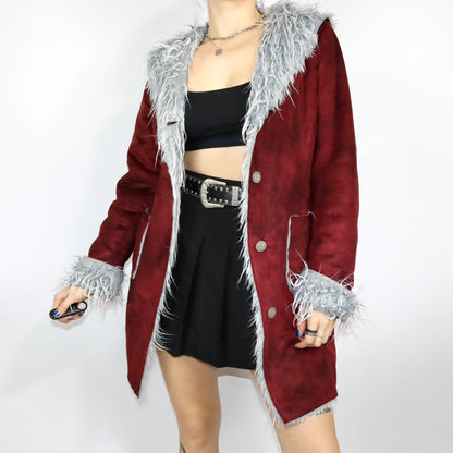Vintage 80s 90s ESSENZA coat Afghan Penny Lane hood dark red S