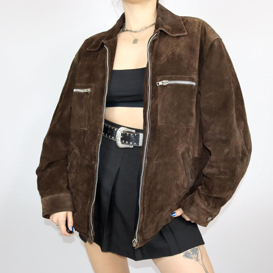 Vintage 80s 90s CALVIN KLEIN suede jacket leather brown collar L