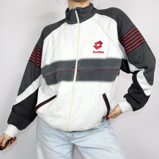 Vintage 80s 90s LOTTO tennis jacket sweatshirt stand-up collar grey red L