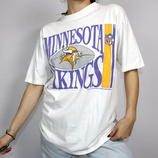 Vintage 80s 90s BADGE NFL Minnesota Vikings 1991 T-Shirt short sleeve white print L