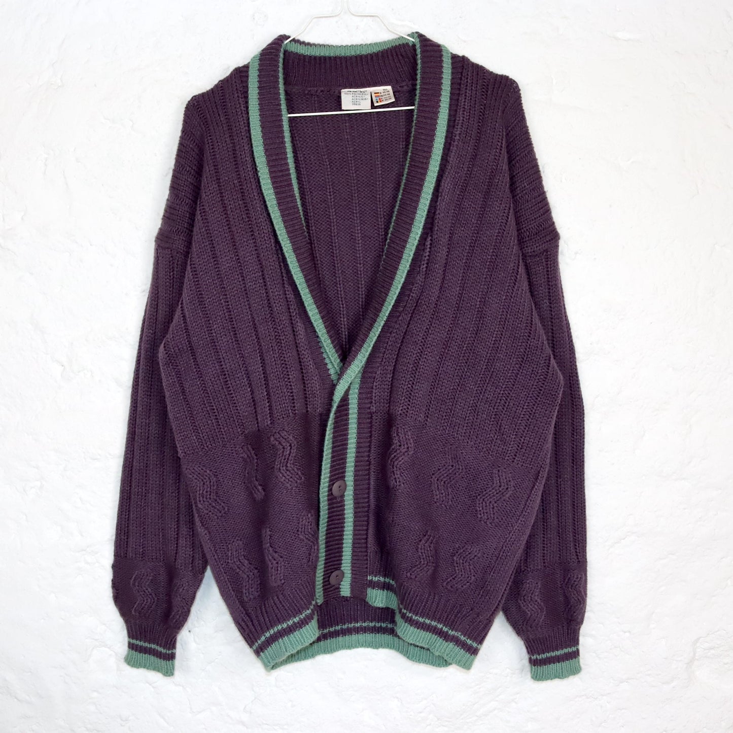 Vintage 80er 90er Cardigan Strickjacke Knopfleiste lila Flieder türkis 44/46