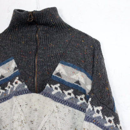Vintage 80er 90er ANGELO LITRICO Wollpullover Fischerpullover wolle Mohair Stehkragen Norwegen gemustert L