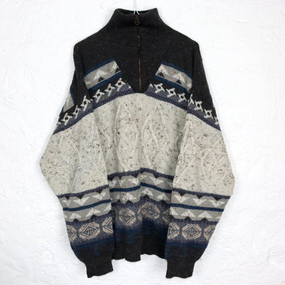 Vintage 80er 90er ANGELO LITRICO Wollpullover Fischerpullover wolle Mohair Stehkragen Norwegen gemustert L