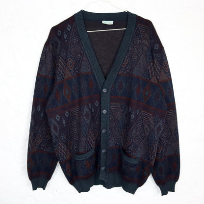 Vintage 80s 90s SIMONS Cardigan patterned button placket wool cardigan wool M/L