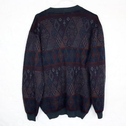 Vintage 80s 90s SIMONS Cardigan patterned button placket wool cardigan wool M/L