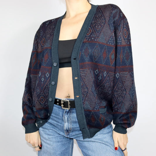 Vintage 80er 90er SIMONS Cardigan gemustert Knopfleiste Wollcardigan Wolle M/L