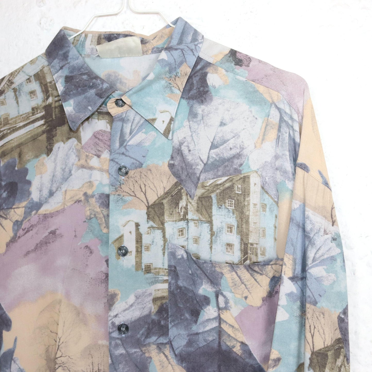 Vintage 80er 90er Hemd langarm crazy pattern pastellfarben L