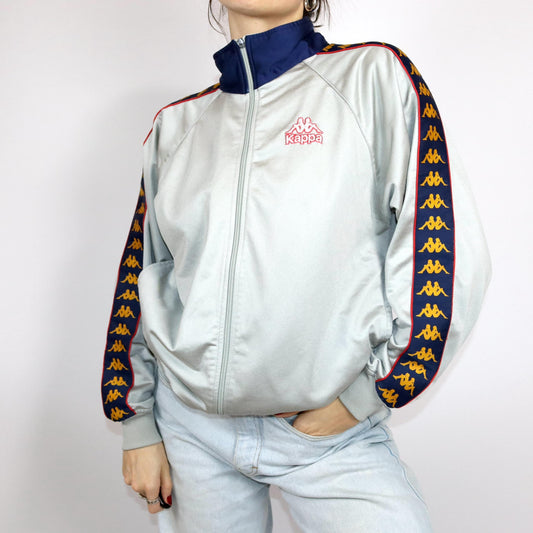 Vintage 80s 90s KAPPA tracksuit jacket stand-up collar silver dark blue yellow S