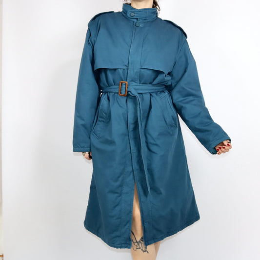 Vintage 80s 90s CIAO trench coat lined blue belt L