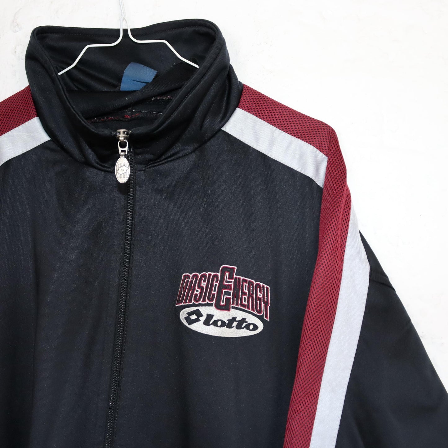 Vintage 80er 90er LOTTO Trainingsjacke Stehkragen schwarz grau rot 56 XXL