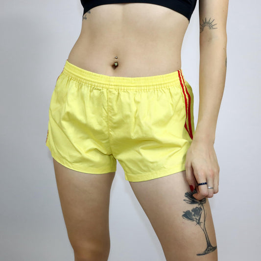 Vintage 80s 90s HERO running shorts yellow red cotton S/M