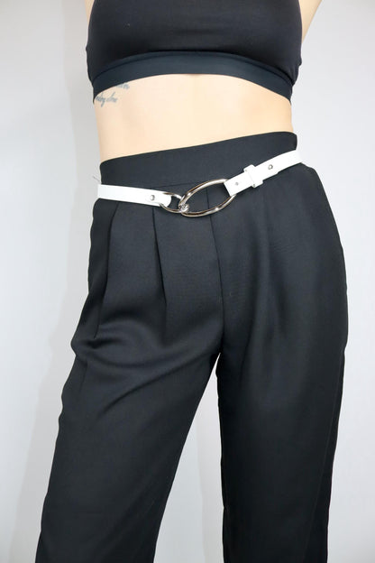 Vintage 80er 90er Y2k schmaler Gürtel silber weiß Schnalle Made in Italy 85 cm