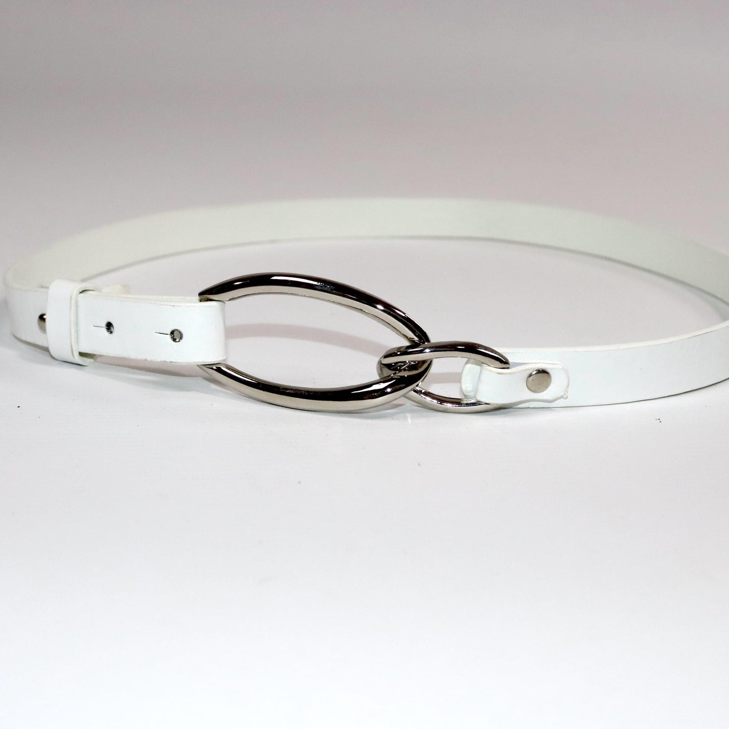 Vintage 80er 90er Y2k schmaler Gürtel silber weiß Schnalle Made in Italy 85 cm