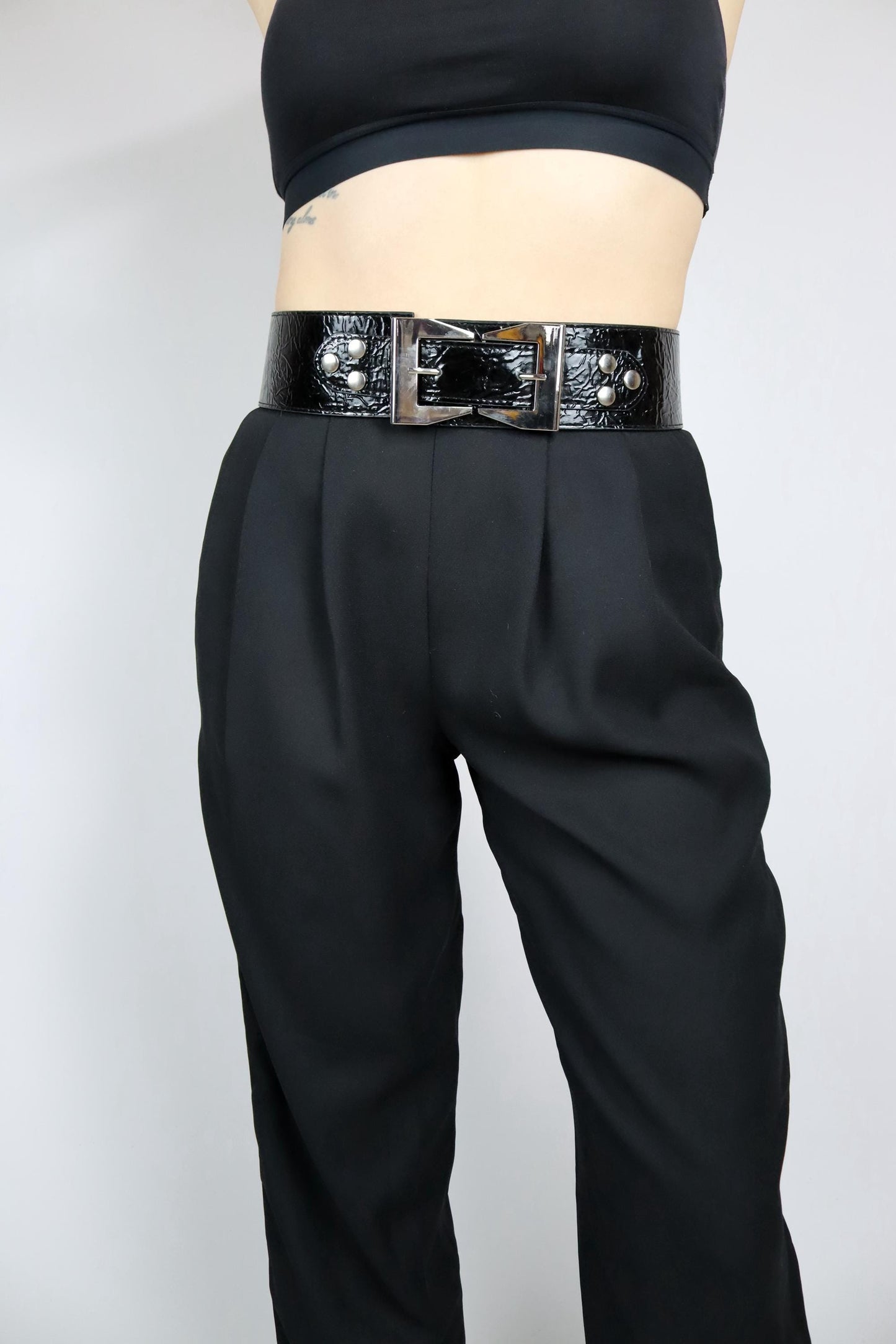 Vintage 80s 90s belt black wide rivets buckle silver Made in Italy 80 cm