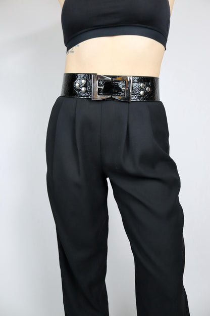 Vintage 80s 90s belt black wide rivets buckle silver Made in Italy 80 cm