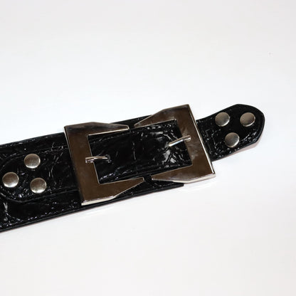 Vintage 80s 90s belt black wide rivets buckle silver Made in Italy 80 cm