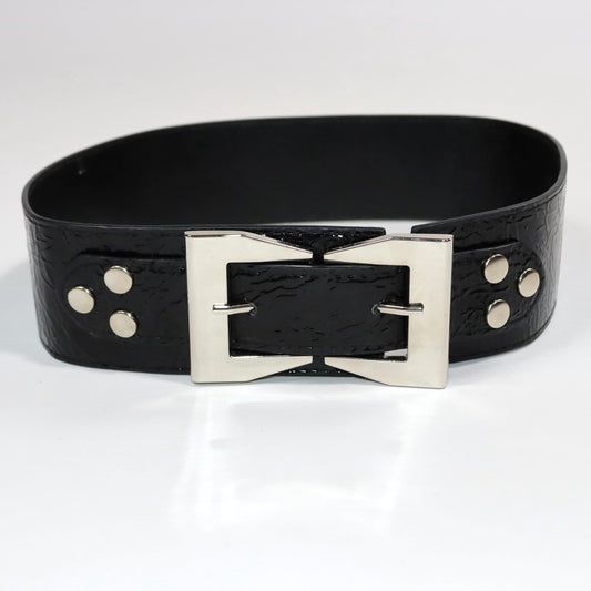 Vintage 80s 90s belt black wide rivets buckle silver Made in Italy 80 cm