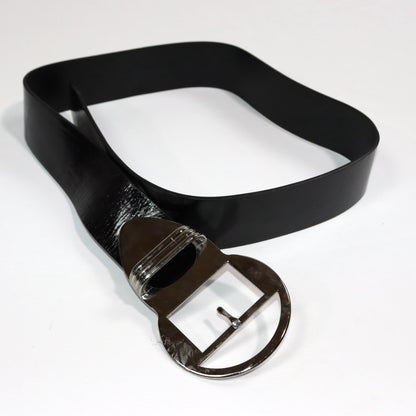 Vintage 80s 90s belt black wide large buckle silver Made in Italy 95 cm