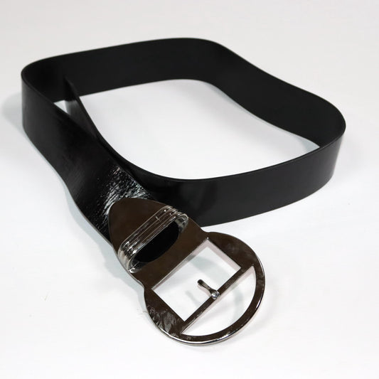 Vintage 80s 90s belt black wide large buckle silver Made in Italy 95 cm