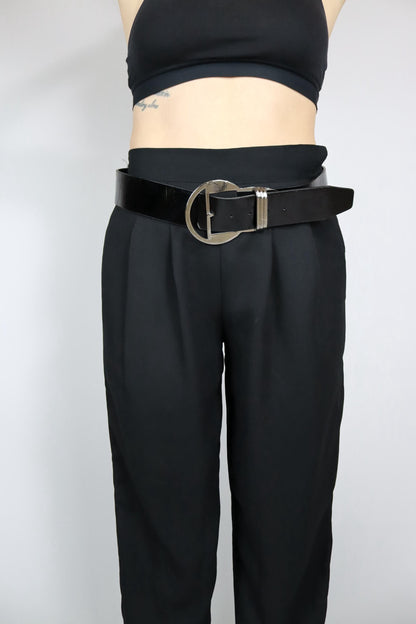 Vintage 80s 90s belt black wide large buckle silver Made in Italy 95 cm
