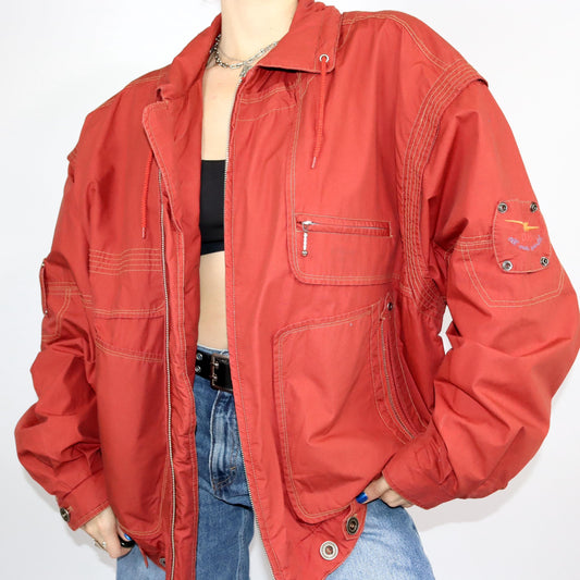 Vintage 80s 90s AVANTI jacket windbreaker transition jacket stand-up collar red XL
