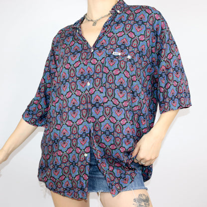 Vintage 80s 90s WIT BOY shirt short sleeve crazy pattern colorful L