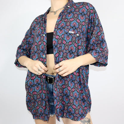 Vintage 80s 90s WIT BOY shirt short sleeve crazy pattern colorful L