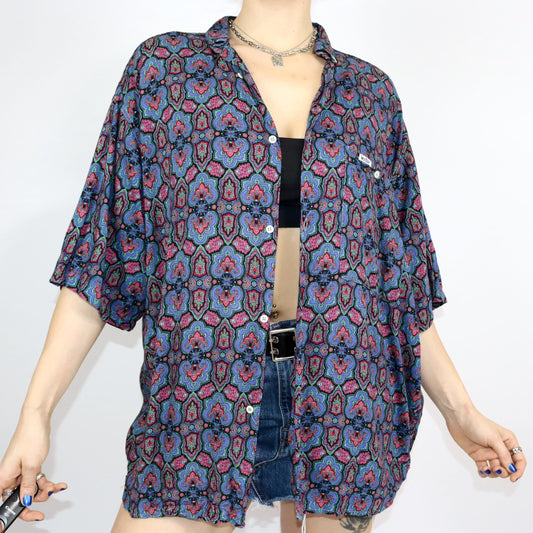 Vintage 80s 90s WIT BOY shirt short sleeve crazy pattern colorful L