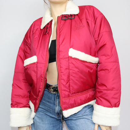 Vintage 80s 90s Y2k CLIPSOLO puffer jacket lined jacket faux fur red white M/L