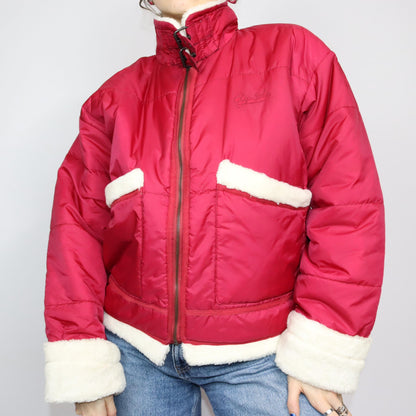 Vintage 80s 90s Y2k CLIPSOLO puffer jacket lined jacket faux fur red white M/L