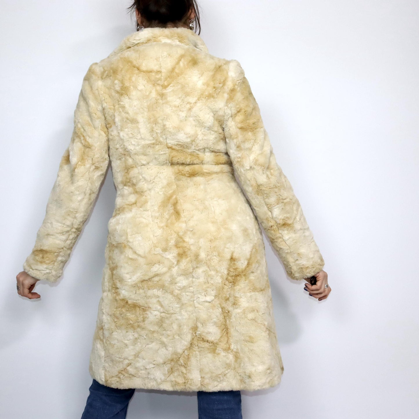 Vintage 80s 90s AVANT coat faux fur beige jacket XS/S