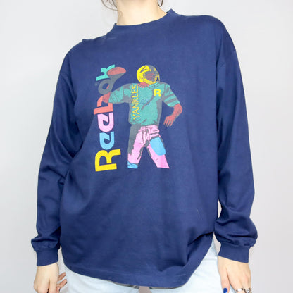 Vintage 80s 90s REEBOK longsleeve T-shirt long sleeve print Yankees dark blue XL