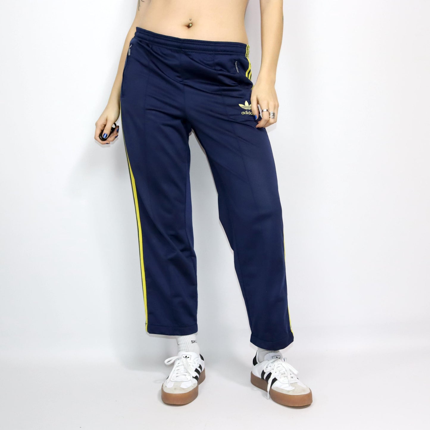 Vintage 80s 90s ADIDAS tracksuit bottoms dark blue yellow M/L