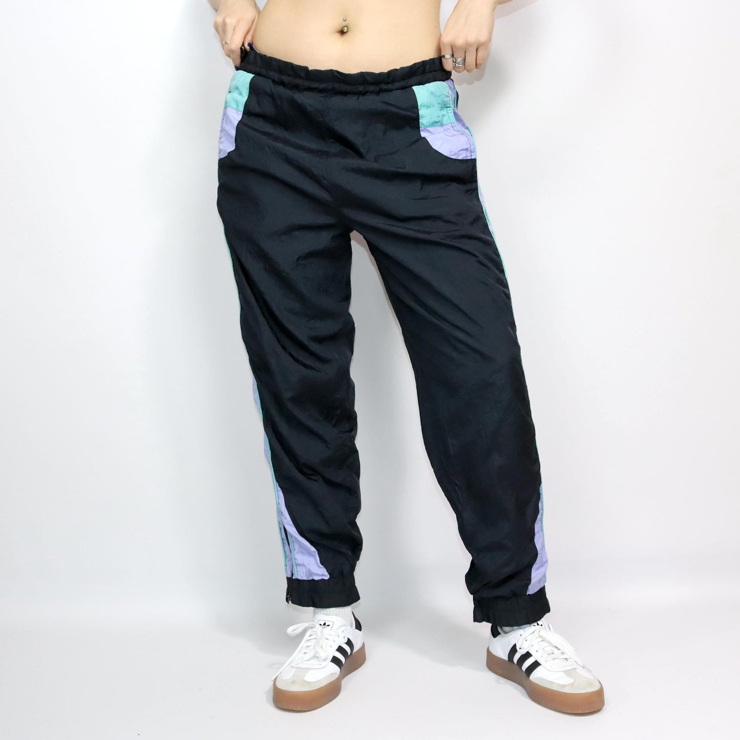 Vintage 80er 90er DYNAFIT Jogginghose Trainingshose doppellagig schwarz lila türkis  M