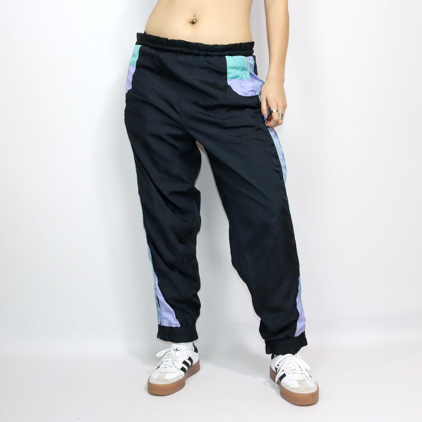 Vintage 80er 90er DYNAFIT Jogginghose Trainingshose doppellagig schwarz lila türkis  M