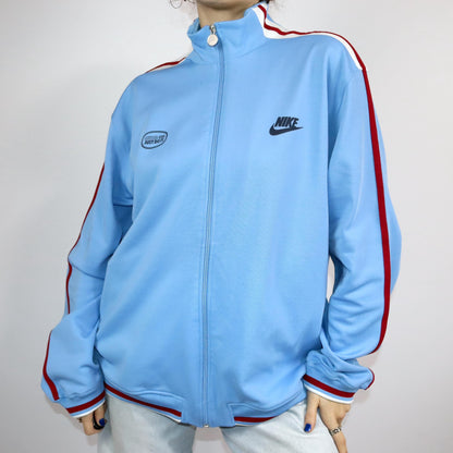 Vintage 90s 00s Y2k NIKE tracksuit jacket stand-up collar light blue red XL