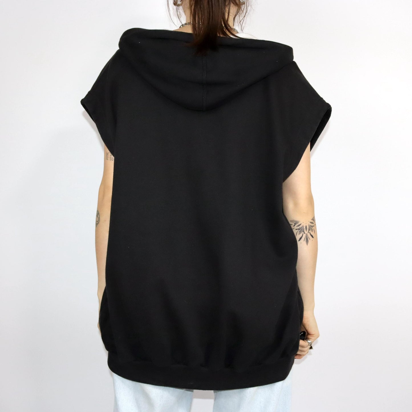 Vintage 80s 90s ASICS vest sweat vest hood black grey XXL
