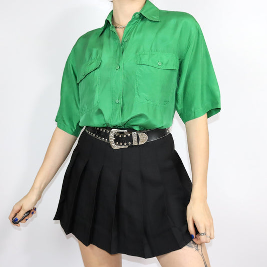Vintage 80s 90s PURA SETA silk shirt short sleeve silk green S
