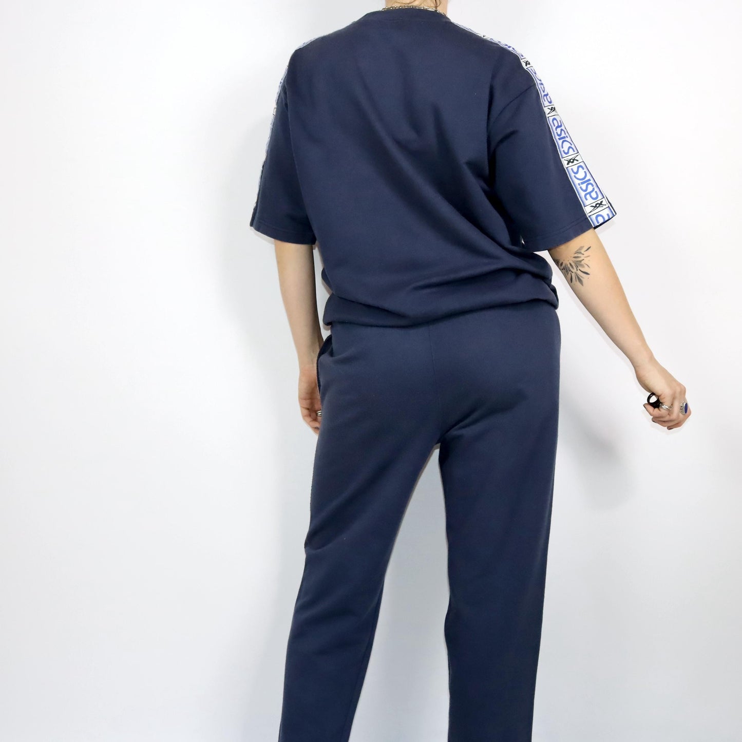 Vintage 80s 90s ASICS tracksuit T-shirt jogging pants dark blue L