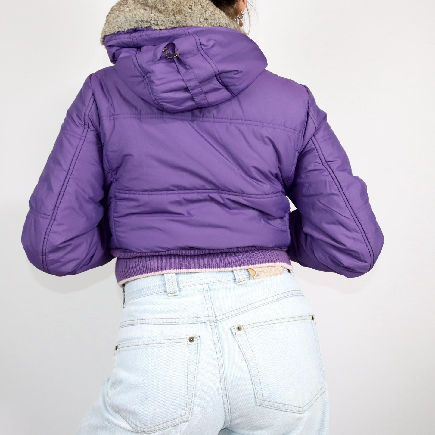 Vintage 80s 90s CHAMPION winter jacket bomber jacket purple hood lined M