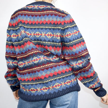 Vintage 80er 90er LUCIANO Wollpullover Strickpullover gemustert bunt XXL
